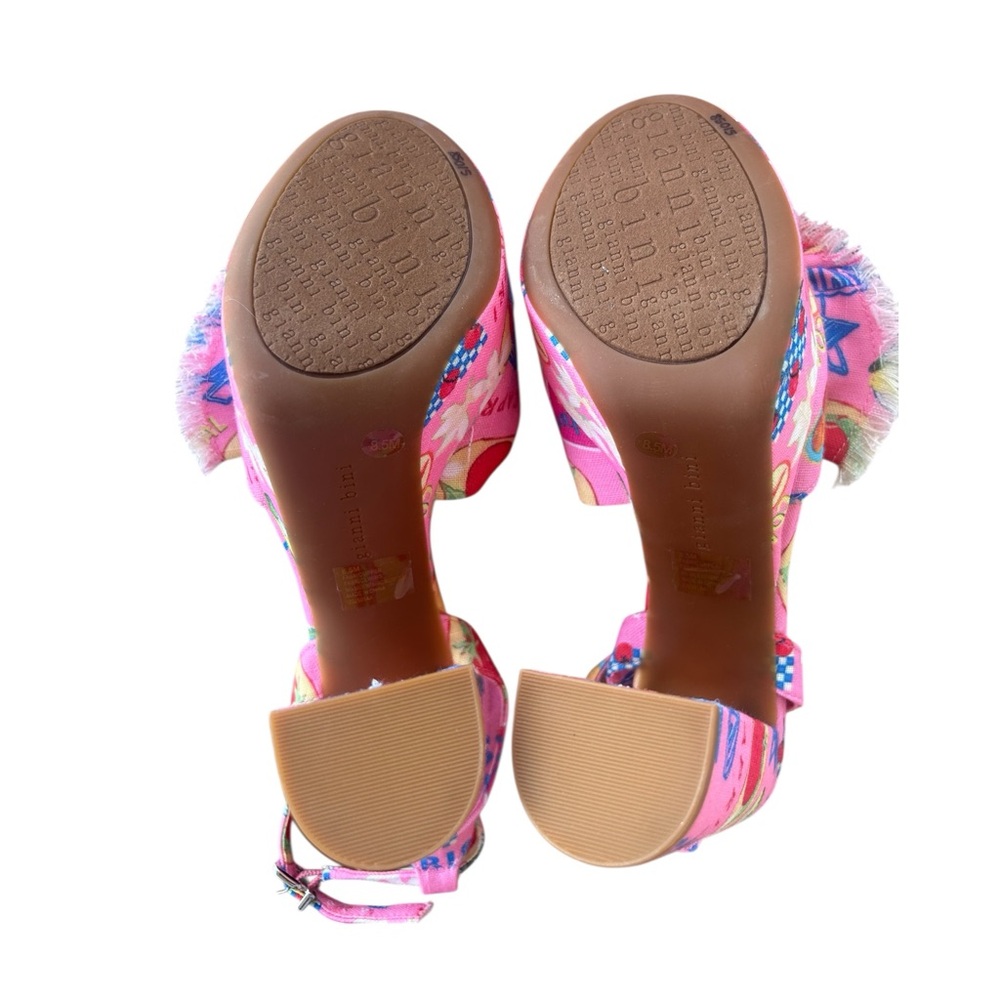 GIANNI BINI Pink Tobias Linen Mismatched Buckle Platform Sandals Heels 8.5 NEW - Picture 10 of 11